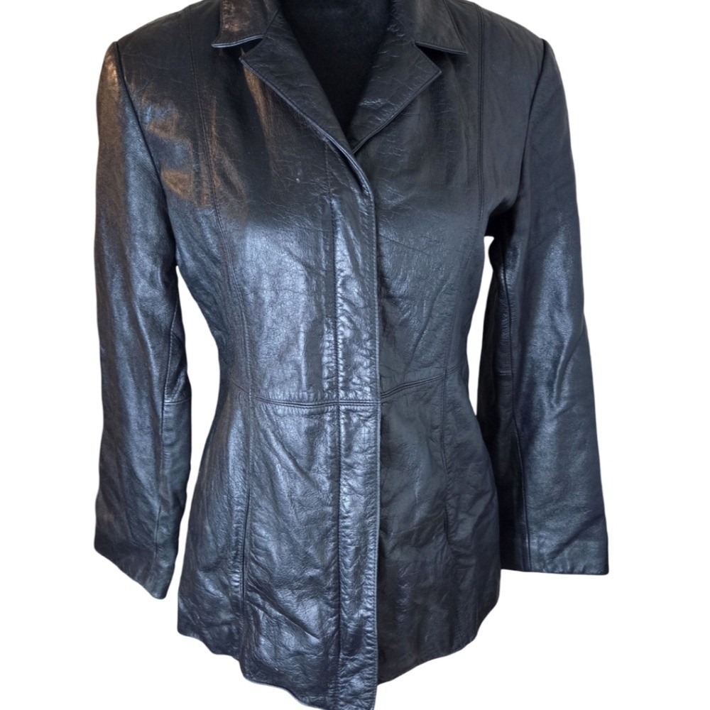 Overbrook Vintage Black Genuine Leather Zip Front Jacket Women's Small